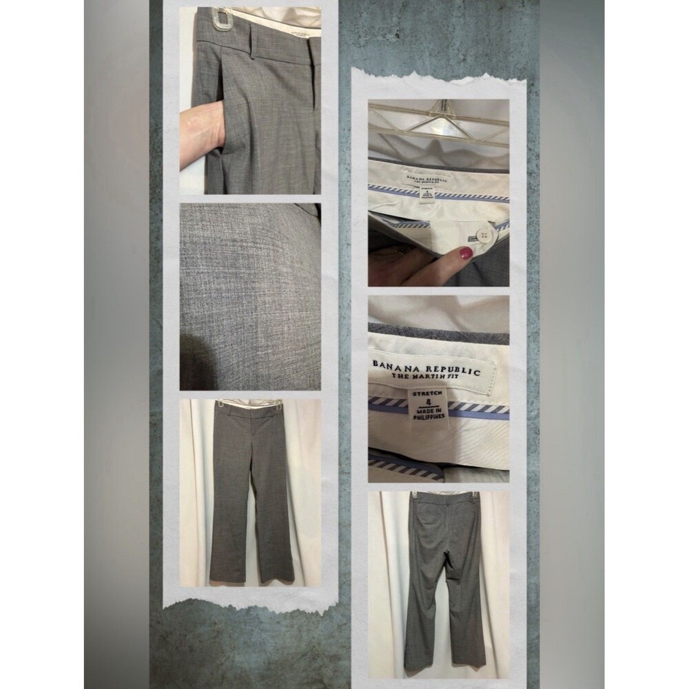 Banana Republic Women’s Gray Solid Flat Front Stretch Dress Pants Regular 4